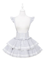 Light Dusty Blue Double-Layer Overall Skirt with Lace Trim - Puppet Bombs | CoyBunny