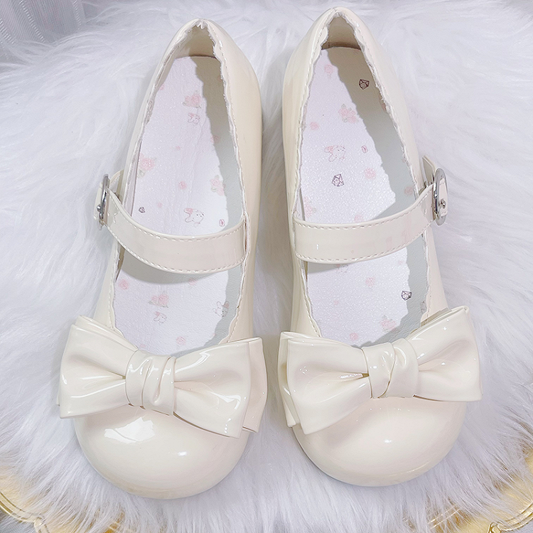 Sweet Lolita Apricot Bow Round Toe Block Heel Mary Janes | CoyBunny