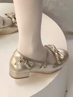 Gold Vintage Round Toe Lolita Shoes with Bow - Unmissable Berry | CoyBunny