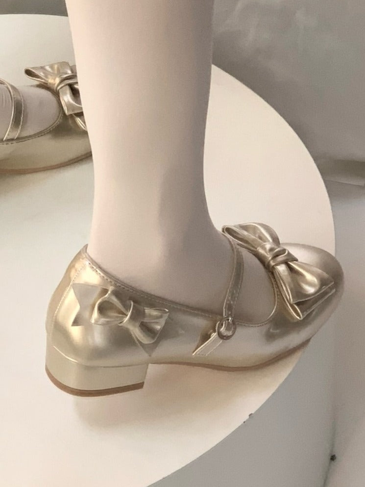 Gold Vintage Round Toe Lolita Shoes with Bow - Unmissable Berry | CoyBunny