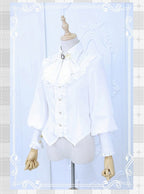 White Long Sleeve Flounce Hem Elegant Lolita Blouse with Puff Sleeves | CoyBunny