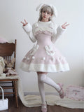 Pink Winter Sweet Bunny Theme Christmas Lolita Dress Plush Neckline and Hemline | CoyBunny