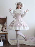 Pink Winter Sweet Bunny Theme Christmas Lolita Dress Plush Neckline and Hemline | CoyBunny