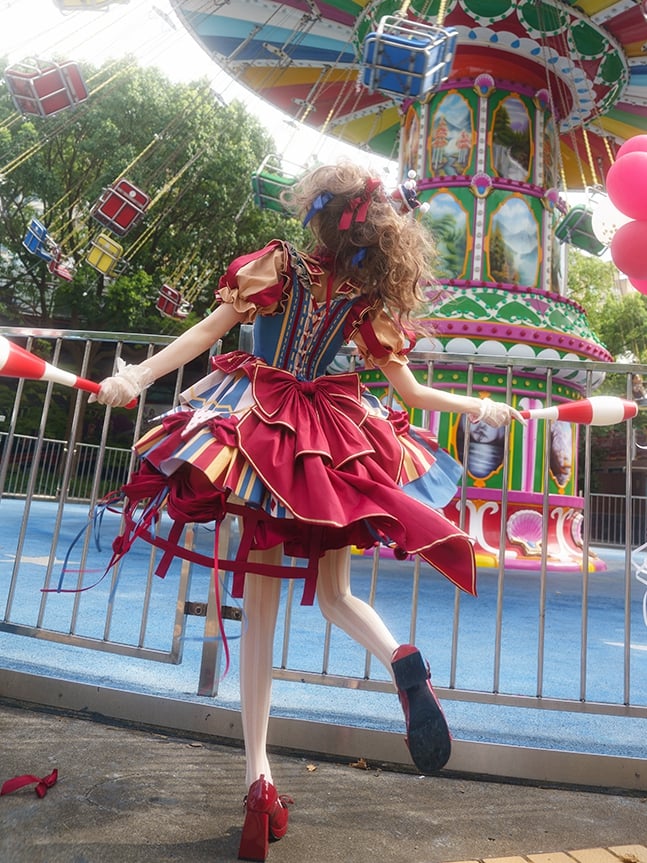 Red and blue bunny circus Sweet Lolita JSK dress ¨C criss-cross design