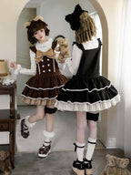 Sweet Winter Lolita Tiered Overall Dress in Black with Kitty Ear Hairband - With PUJI | CoyBunny