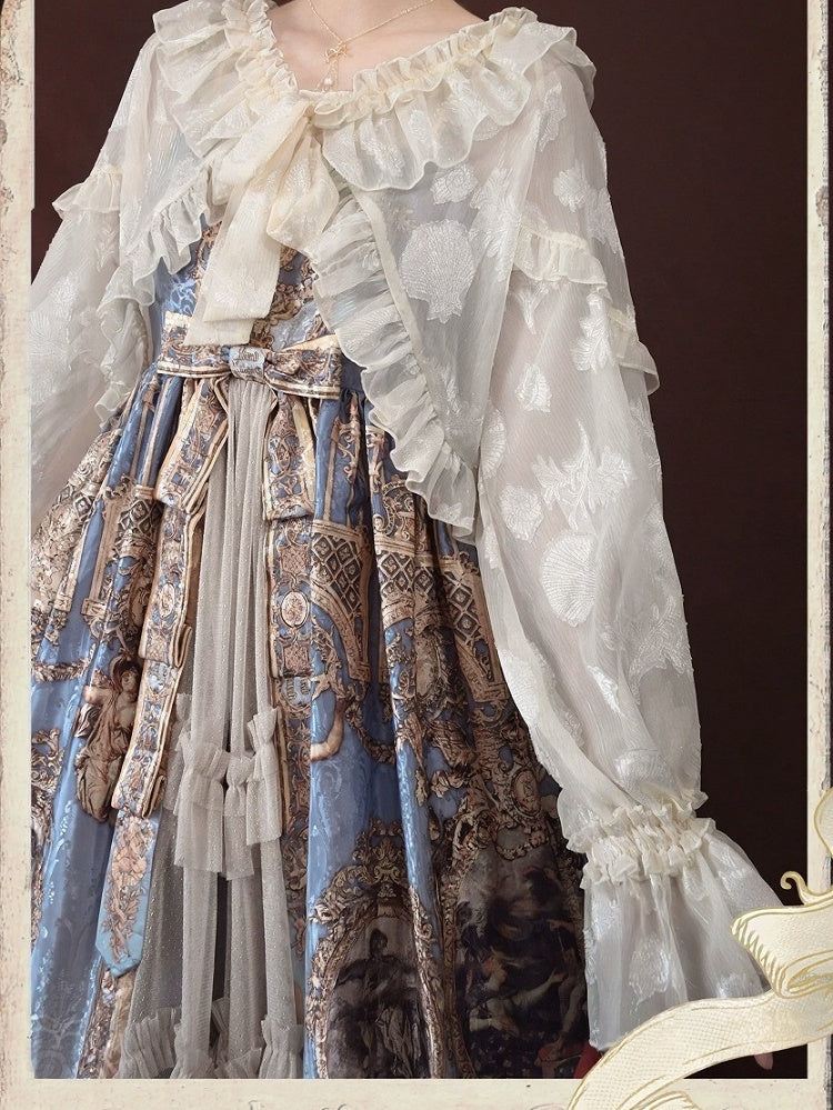 Beige Ruffle Trim Lolita Coat with Balloon Sleeves and Bows - Time Memory | CoyBunny
