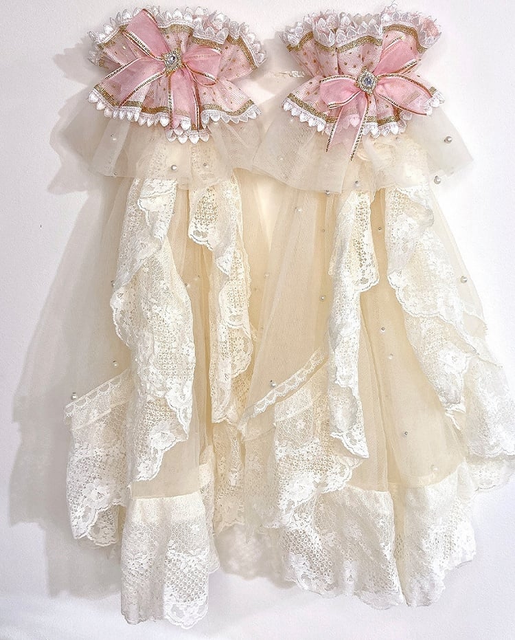 Hanayome Pink Corset Waist Hime Lolita Floor Length Dress Long Version with Floral Embroidery Layered Hem | Lukemi | CoyBunny