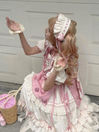 Cream & Pink Frilled Sweet Lolita Headband with Fabric Rose Decor - Bodhi Original Design | CoyBunny