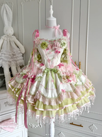 Sweet Lolita JSK Set with Floral Crown and Detachable Sleeves - Sweetheart Macaron Lolita | CoyBunny