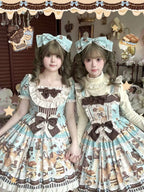 Mint Green Sweet Lolita JSK Dress with Kitty & Chocolate Print - Poetry of Dolls | CoyBunny
