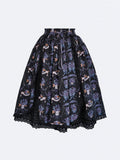 Black Purple Pansy Print Elegant Lolita Skirt | CoyBunny