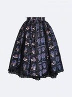 Black Purple Pansy Print Elegant Lolita Skirt | CoyBunny