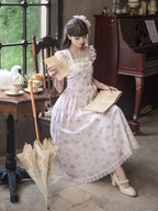 Graceful Pink Floral Lace JSK Dress with Brooch Set | CoyBunny