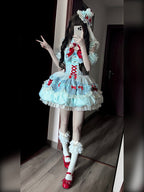 Mint Blue Idol Lolita Top with Flutter Sleeves & High Waist Bubble Skirt Set - Xiao Xin | CoyBunny