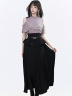 Black Ruffle Trim Long Skirt - PINK SAVIOR | CoyBunny