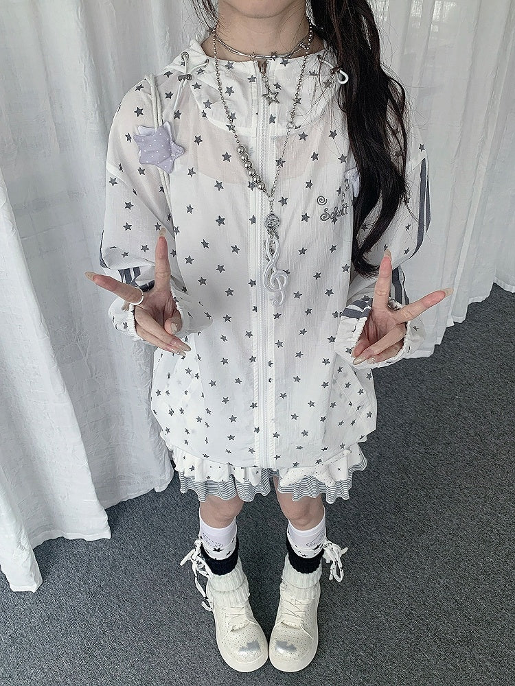 White Star-Print Hooded UV-Protective Jacket | CoyBunny