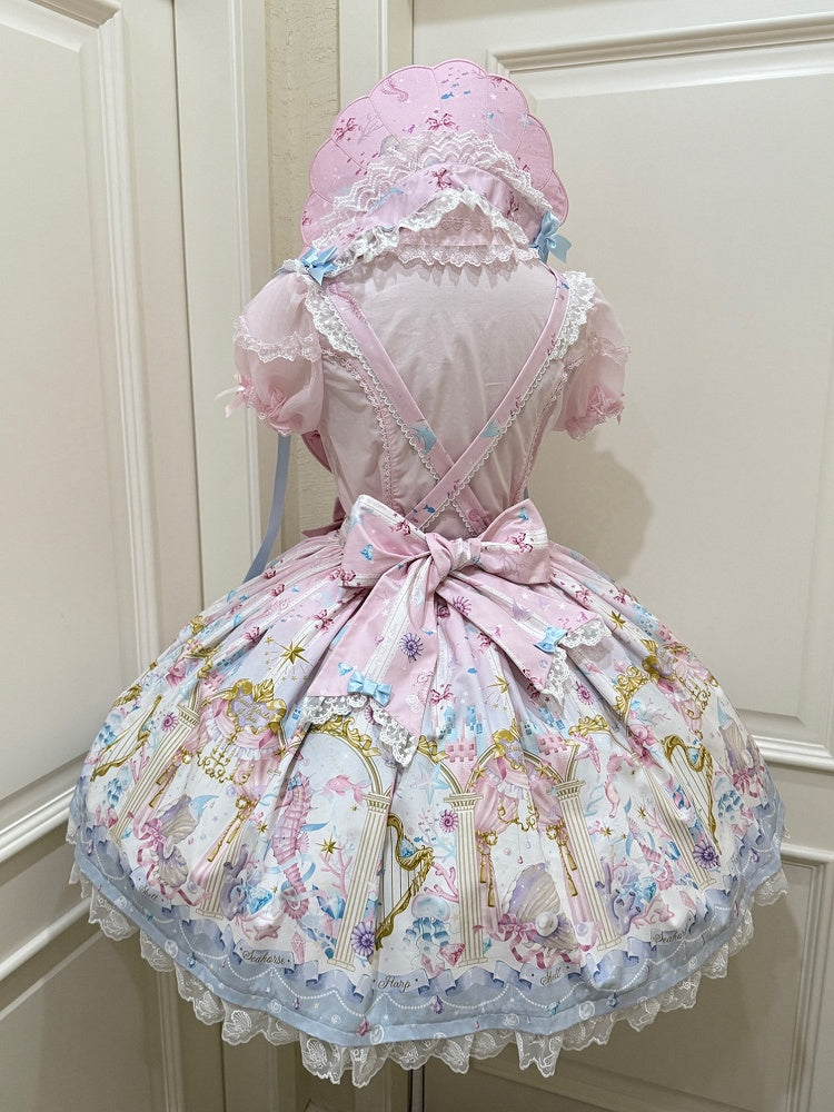 Seashell and Starfish Print Pink Sweet Lolita Skirt with Removable Straps | CoyBunny