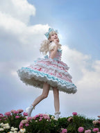 Blue Cherry Cake Print Sweet Lolita Dress with Bow Details - Strawberry Fantasy | CoyBunny