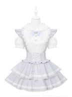 Light Dusty Blue Double-Layer Overall Skirt with Lace Trim - Puppet Bombs | CoyBunny