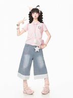 Pink Gingham Polo Short Sleeve Fitted Shirt Embroidery | CoyBunny