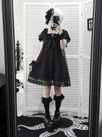 Gothic Square Neck Dress with Bow Accents - Ekomi | CoyBunny