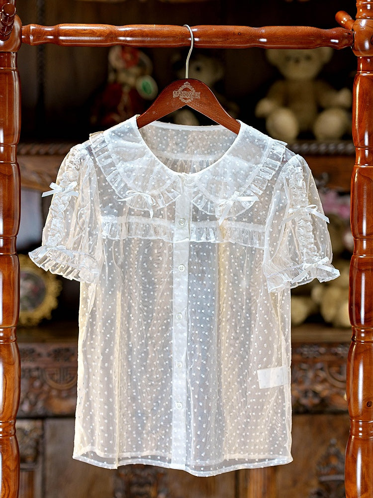 White Peter Pan Collar Polka Dot Sheer Tulle Top - Dream Magic Box | CoyBunny