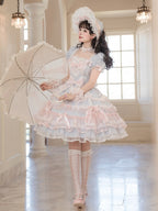 Short Sweet Lolita Princess and Details Bows Pink Blue Striped Dress Bead Sleeves - Mademoiselle | CoyBunny