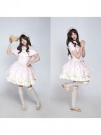 Pink Old School Lolita Cotton OP Dress with Embroidered Scallop Trim Skirt - Secret Tea Party | CoyBunny