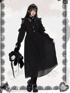 Plus Size Heart Button Black Lace Patched Long Dress | CoyBunny