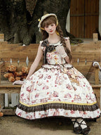Cat and Maple Floral Print Jumper Skirt with Ruffle Trim - Lineall Cat | CoyBunny