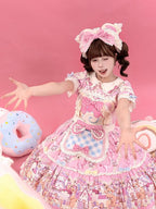 Bear Cake Theme Sweet Lolita OP Dress with Floral Print Skirt & Lace Trim - Mewroco | CoyBunny