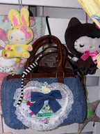 Retro Plush Crossbody Bag with Heart Lace Trim - Black Cherry Sauce | CoyBunny