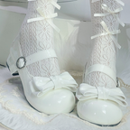 White Sweet Lolita Bow Block Heel Mary Janes by XIN MENG | CoyBunny