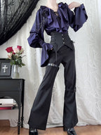 Lilac Lace-Up Ruffle Shirt with Black Flower Chains - Shi Zhi Mao | CoyBunny