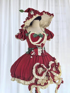 Red Ruffled Sweet Lolita Fluffy OP Dress Full Set | CoyBunny