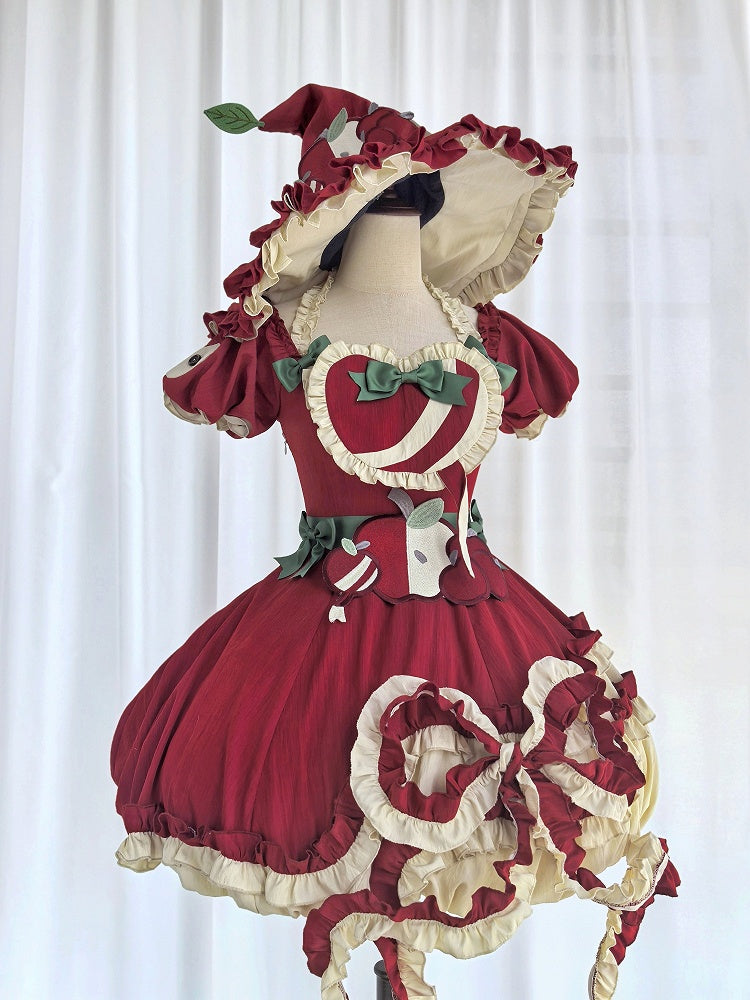 Red Ruffled Sweet Lolita Fluffy OP Dress Full Set | CoyBunny