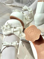 White Lolita Bow Pearl Round Toe Shoes - Sweet Mist | CoyBunny