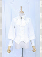 White Long Sleeve Flounce Hem Elegant Lolita Blouse with Puff Sleeves | CoyBunny