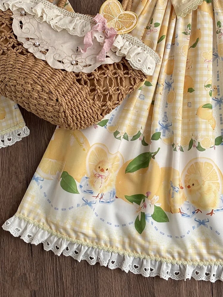 Chick Yellow Print Lemon Dress and Sweet Lolita High-Waisted Gingham - Miss Point | CoyBunny
