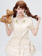Green Apple Embroidery Collar Cream Short Sleeve Top - Dream Magic Box | CoyBunny