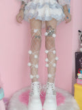 Ivory Pompon Sweet Lolita Leg Wraps - Peach Captain | CoyBunny
