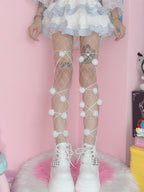 Ivory Pompon Sweet Lolita Leg Wraps - Peach Captain | CoyBunny