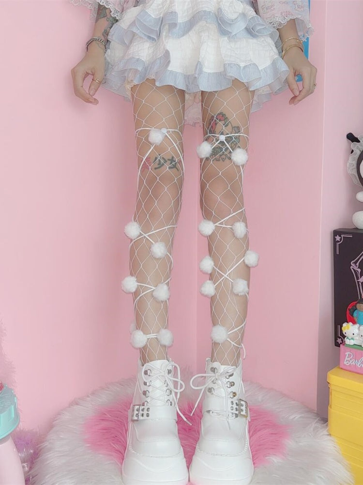 Ivory Pompon Sweet Lolita Leg Wraps - Peach Captain | CoyBunny