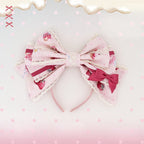 Pink Strawberry Dessert Print Sweet Lolita Bow KC | CoyBunny