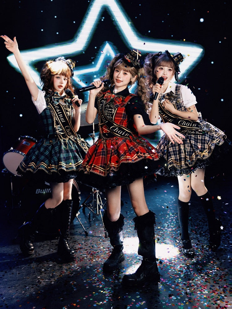 Red / Green / Blue Idol Lolita Plaid Bowknot KC or Mini Top Hat - LiLi Chain | CoyBunny
