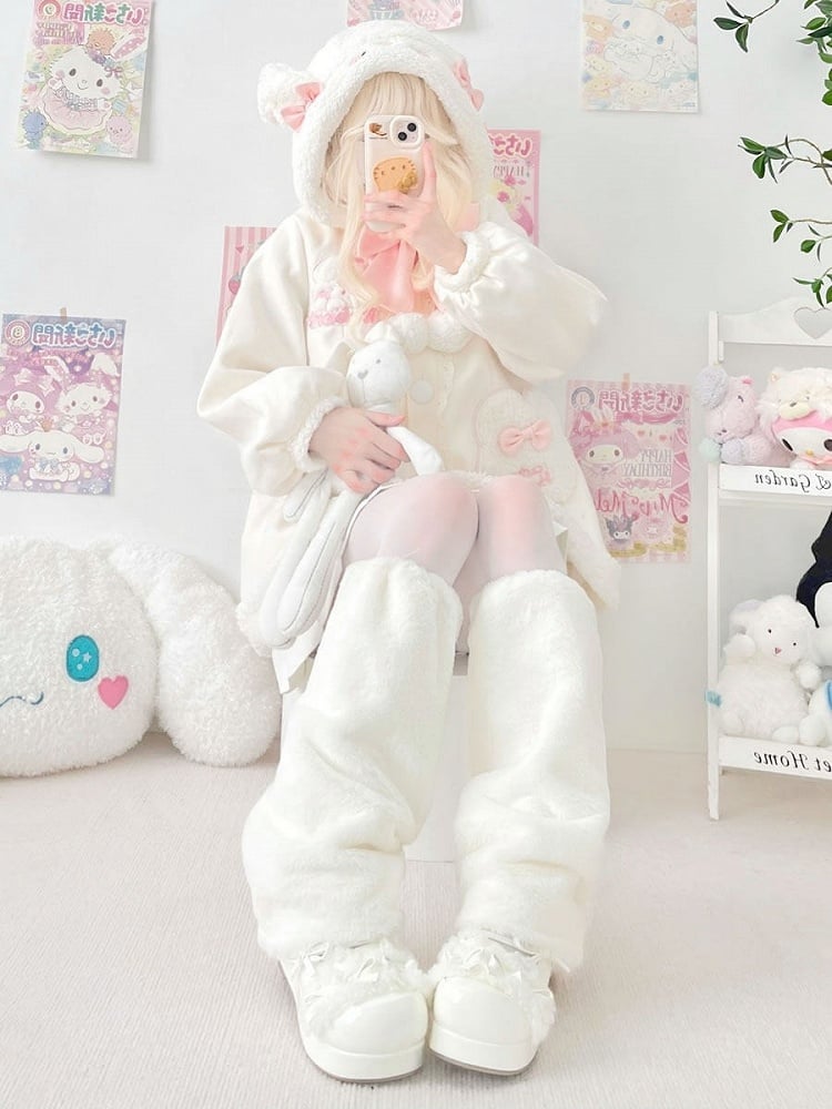 White Fluffy Plush Leg Warmers | Two Bear Pink | CoyBunny