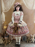 Puppy Coffee Shop Print Pink Sweet Lolita OP Dress with Detachable Sleeves - Stars Fall on the Foggy Island | CoyBunny