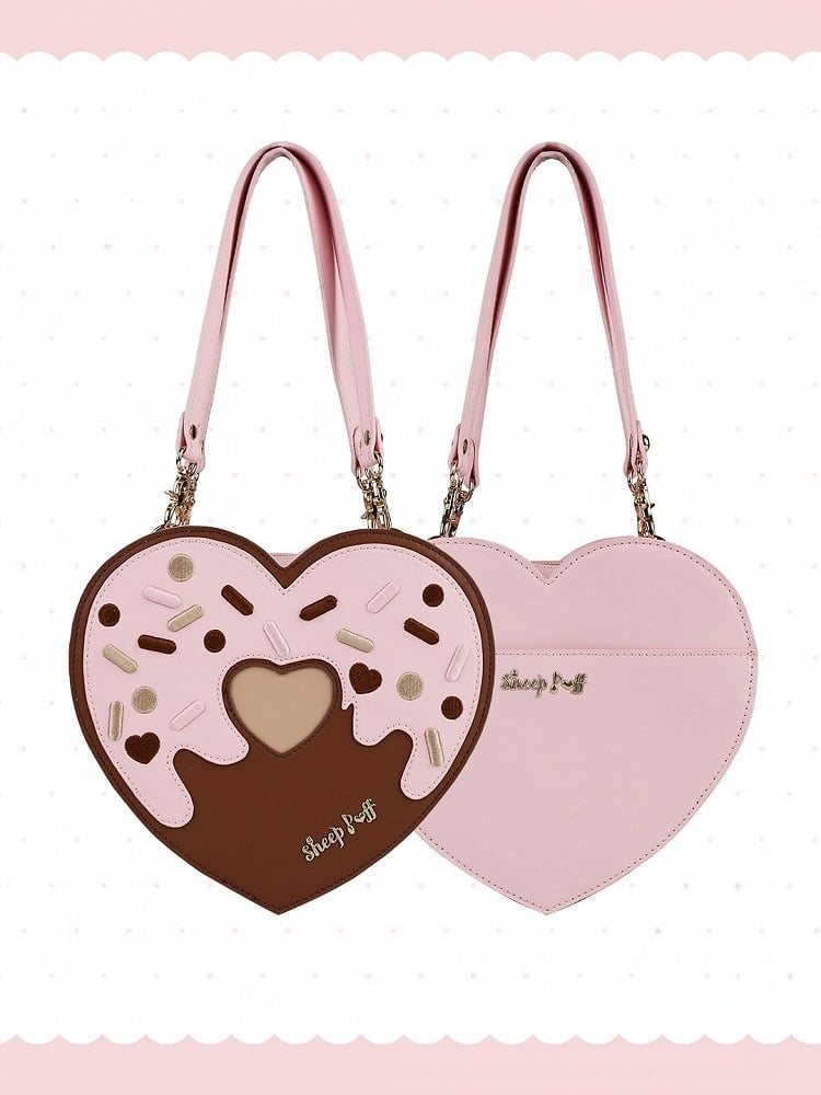 Pink Heart Shaped Sweet Lolita Crossbody Bag - Sheep Puff Bag | CoyBunny