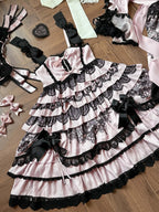 Black Pink High Waist Ruffled Lolita Jumper Skirt - Mademoiselle Pearl | CoyBunny
