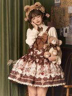 Coffee Teddy Bear Sweet Lolita JSK - Chocolate Print with Lace & Big Bow | CoyBunny